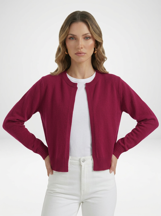 Women's Minimalist Long Sleeve Crew Neck Knit Cardigan