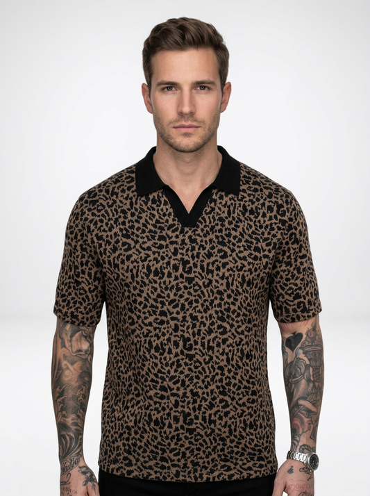 Bold Modern Men’s Leopard Print Short Sleeve Polo Shirt