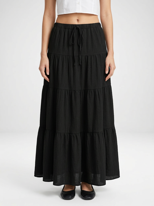High-Waist Tie-Ruffled Maxi Skirt