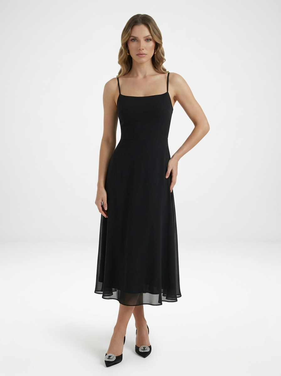 Square Neck Strap Midi Dress