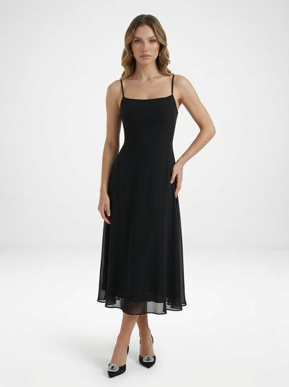Square Neck Strap Midi Dress