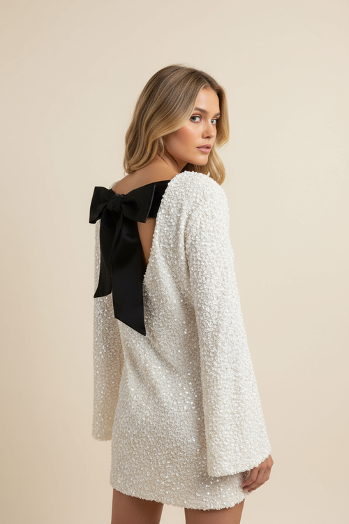 Addison | Vestido midi de lentejuelas con lazo