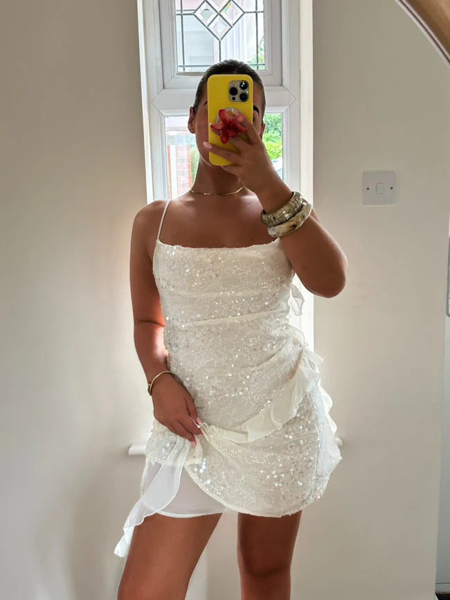 Adeline | Vestido corto de lentejuelas con escote drapeado