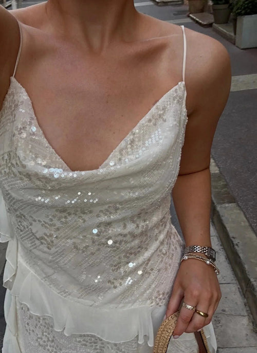 Adeline | Vestido corto de lentejuelas con escote drapeado