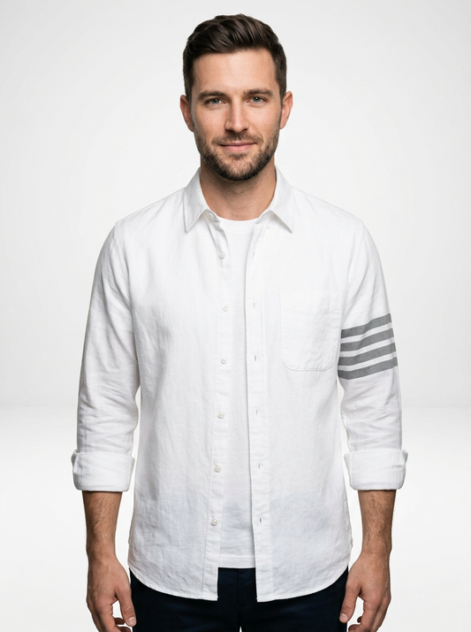 Men’s Lightweight Linen Stripe Sleeve Button Down Shirt