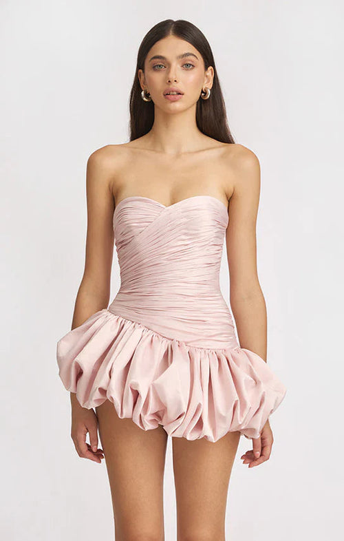 Alia | Vestido corto palabra de honor drapeado