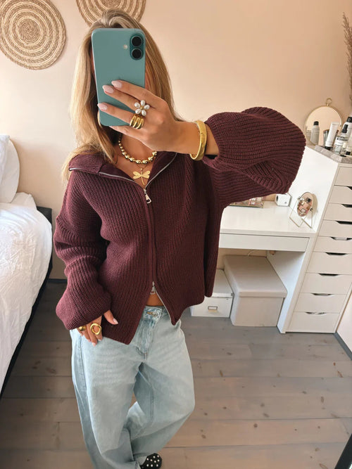 Alivia | Chaqueta de punto grueso oversize con cremallera