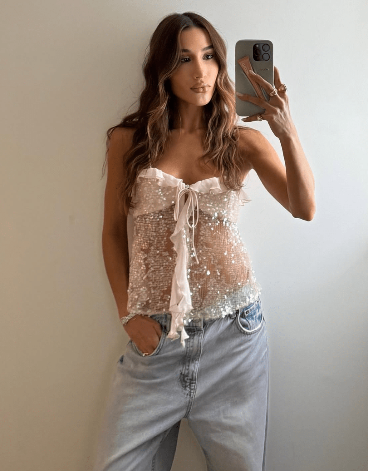 Andrea | Top de lentejuelas con volantes y tirantes finos