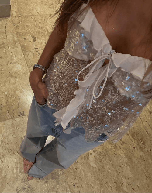 Andrea | Top de lentejuelas con volantes y tirantes finos
