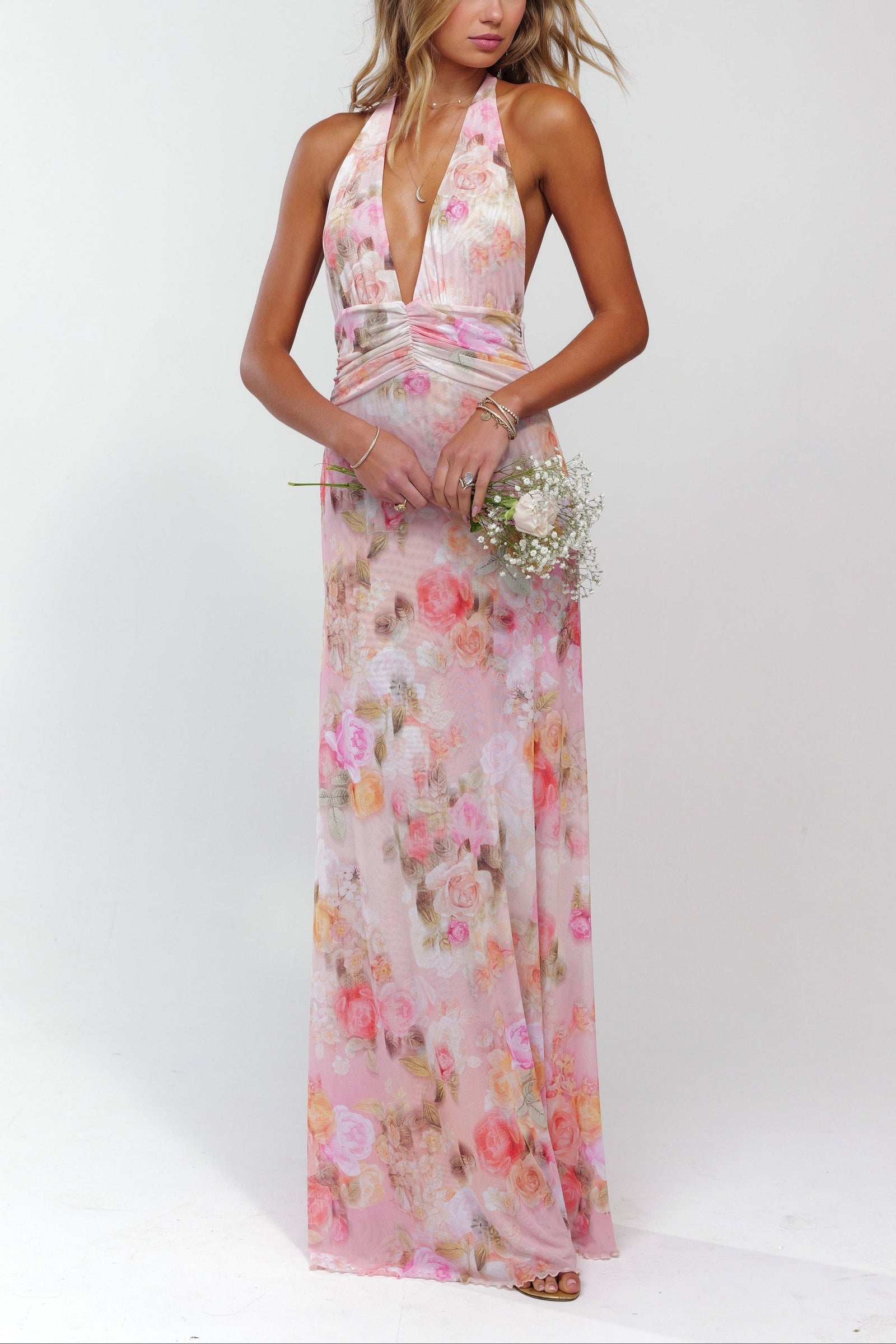 Ariadne | Vestido largo de flores con escote en pico