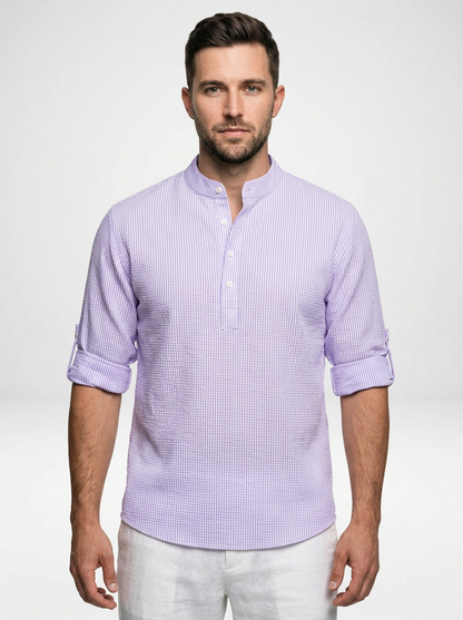 Men’s Long Sleeve Henley Stand Collar Button Shirt
