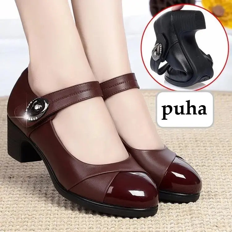 Mocasín suave de punta redonda de piel para mujer