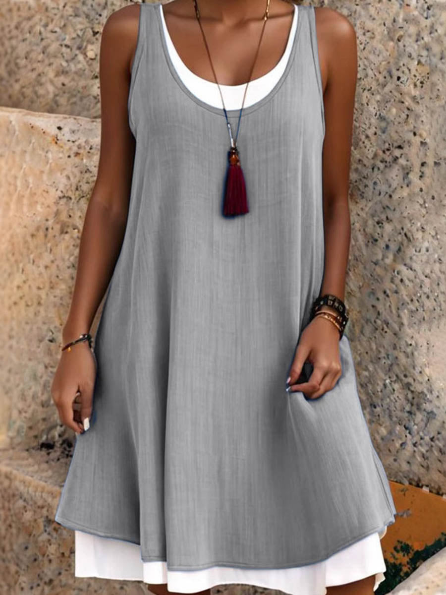 Vestido midi de corte en A sin mangas holgado de poliéster para mujer