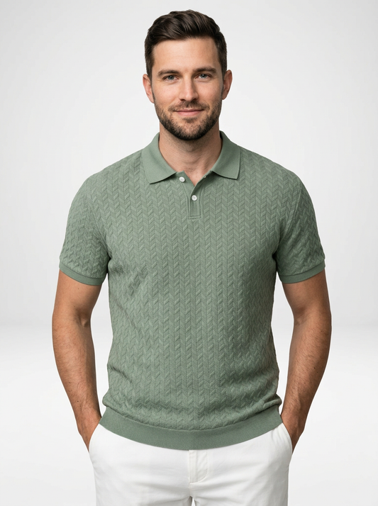 Effortless Refined Men’s Textured Short Sleeve Polo Shirt