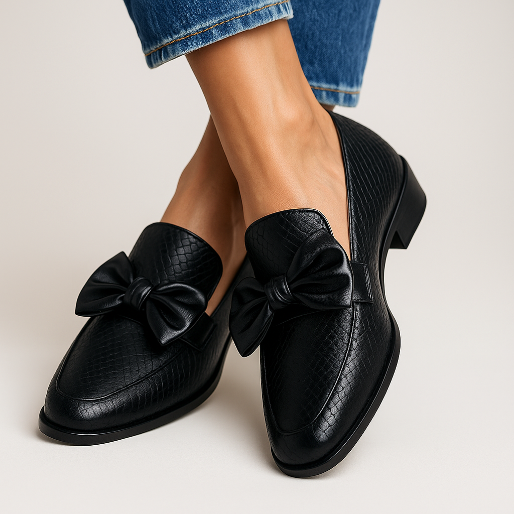 Mocasines ortopédicos negros sin cordones de piel para mujer