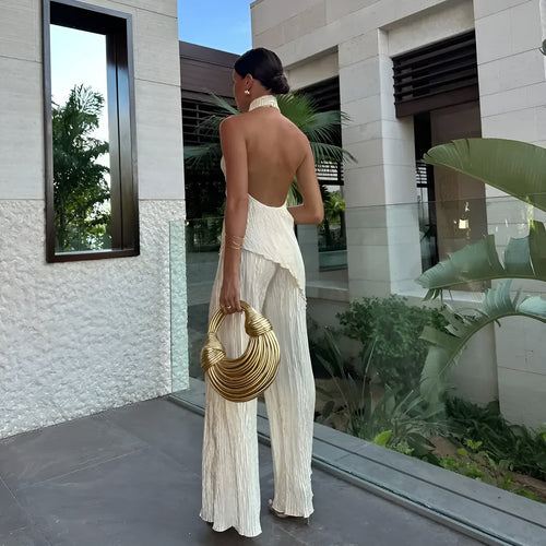 Briarlee | Conjunto plisado con top asimétrico y pantalón ancho