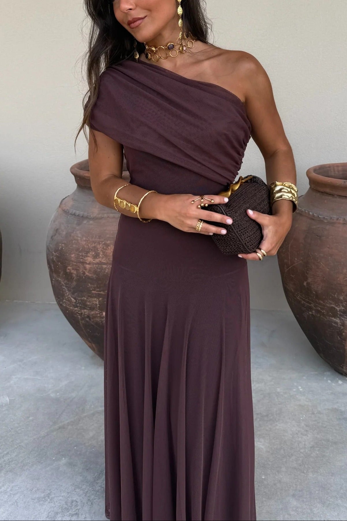 Brittany | Vestido largo de malla de un hombro