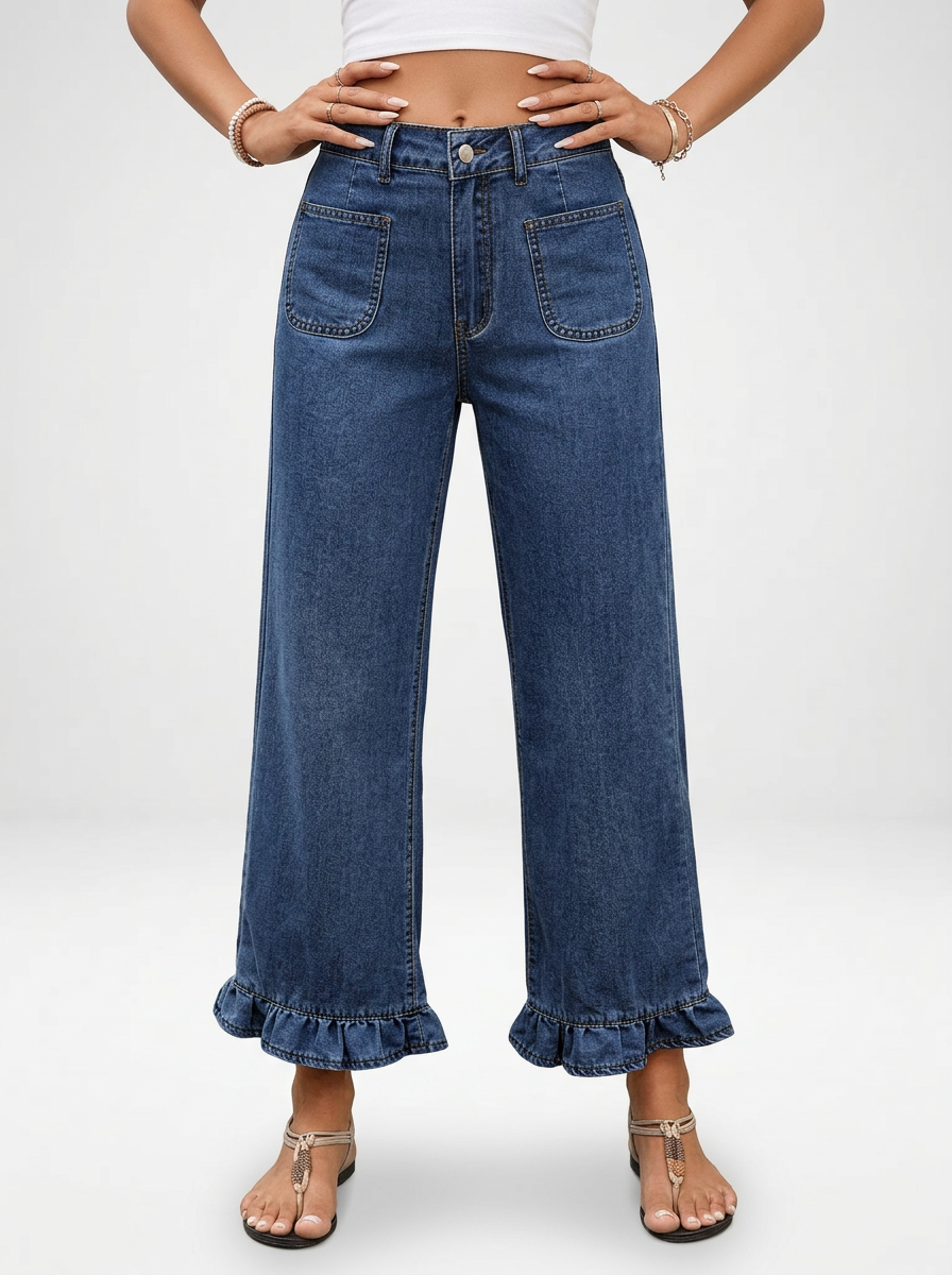 Women's Patchwork Pocket Wide Leg Jeans