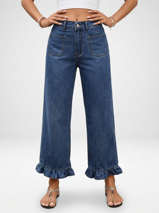 Women's Patchwork Pocket Wide Leg Jeans