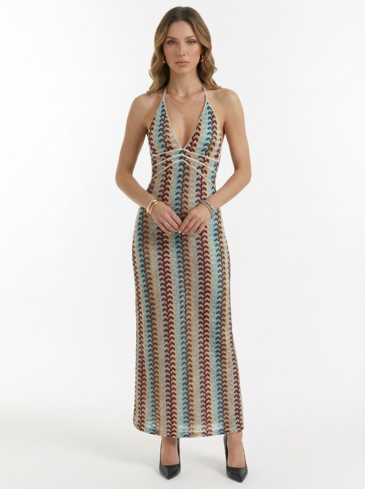 Crochet Halterneck Maxi Dress
