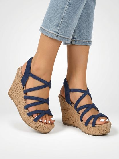 Strappy Cork Platform Wedge Sandals