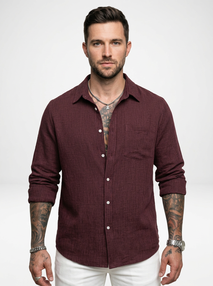 Men’s Relaxed Linen Blend Button Down Shirt