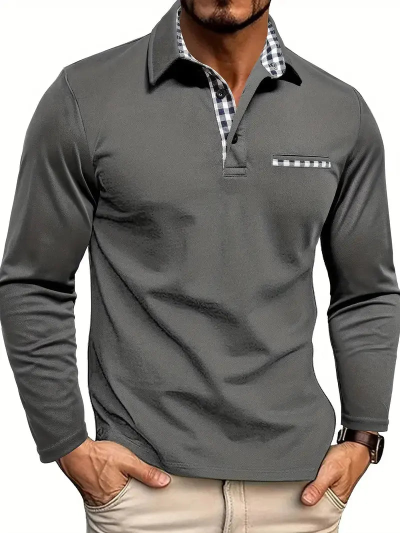 Polo moderno informal de manga larga para hombre