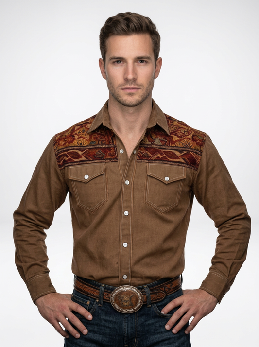 Men’s Brown Floral Western Long Sleeve Cowboy Shirt
