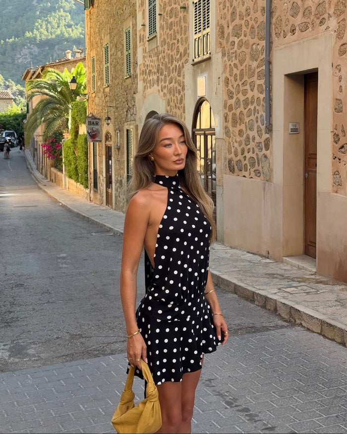 Dakota | Vestido corto halter de lunares con espalda abierta