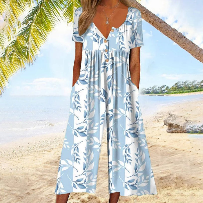Mono de manga corta estampado de verano de algodón para mujer