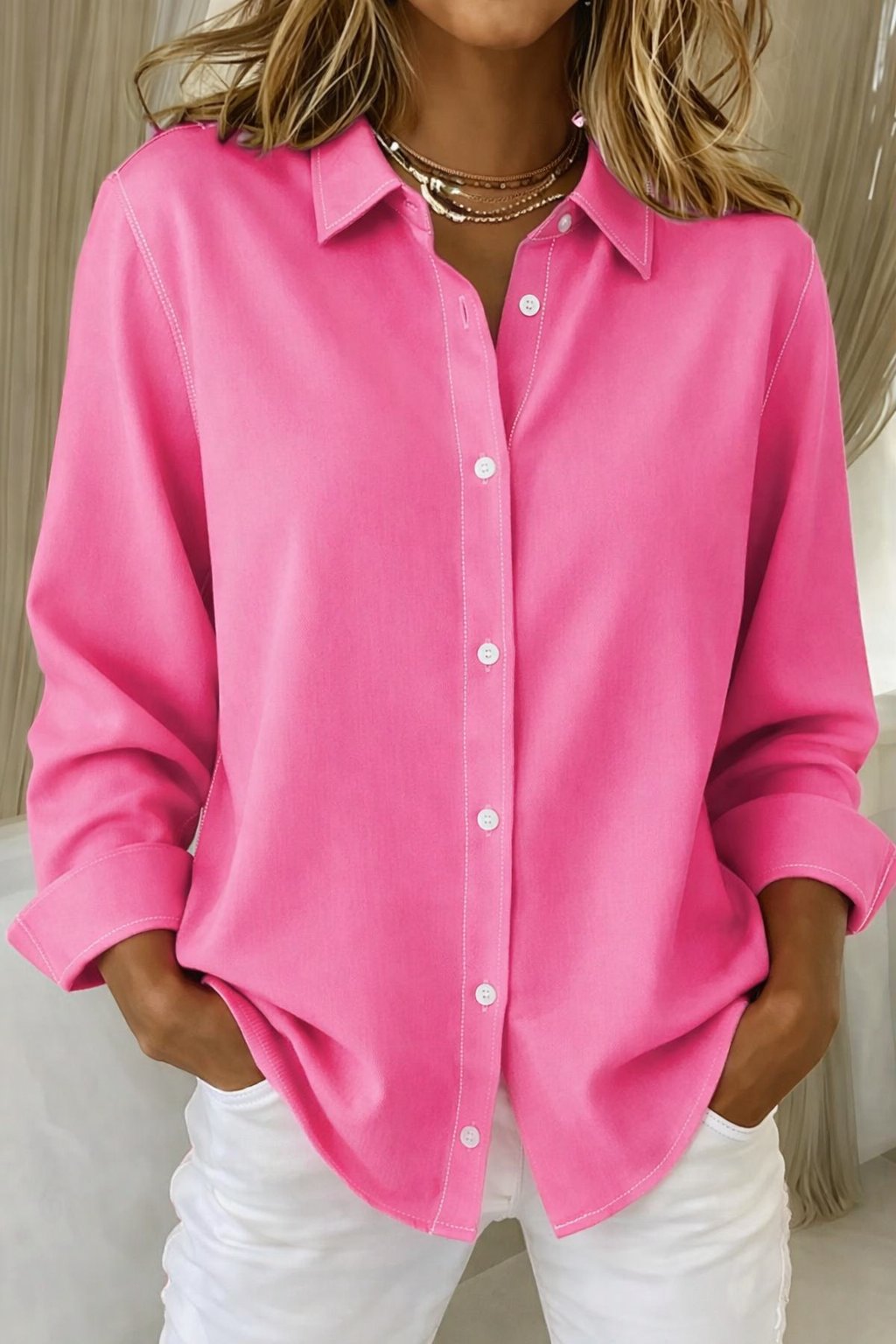 Camisa de manga larga oversize abotonada para mujer