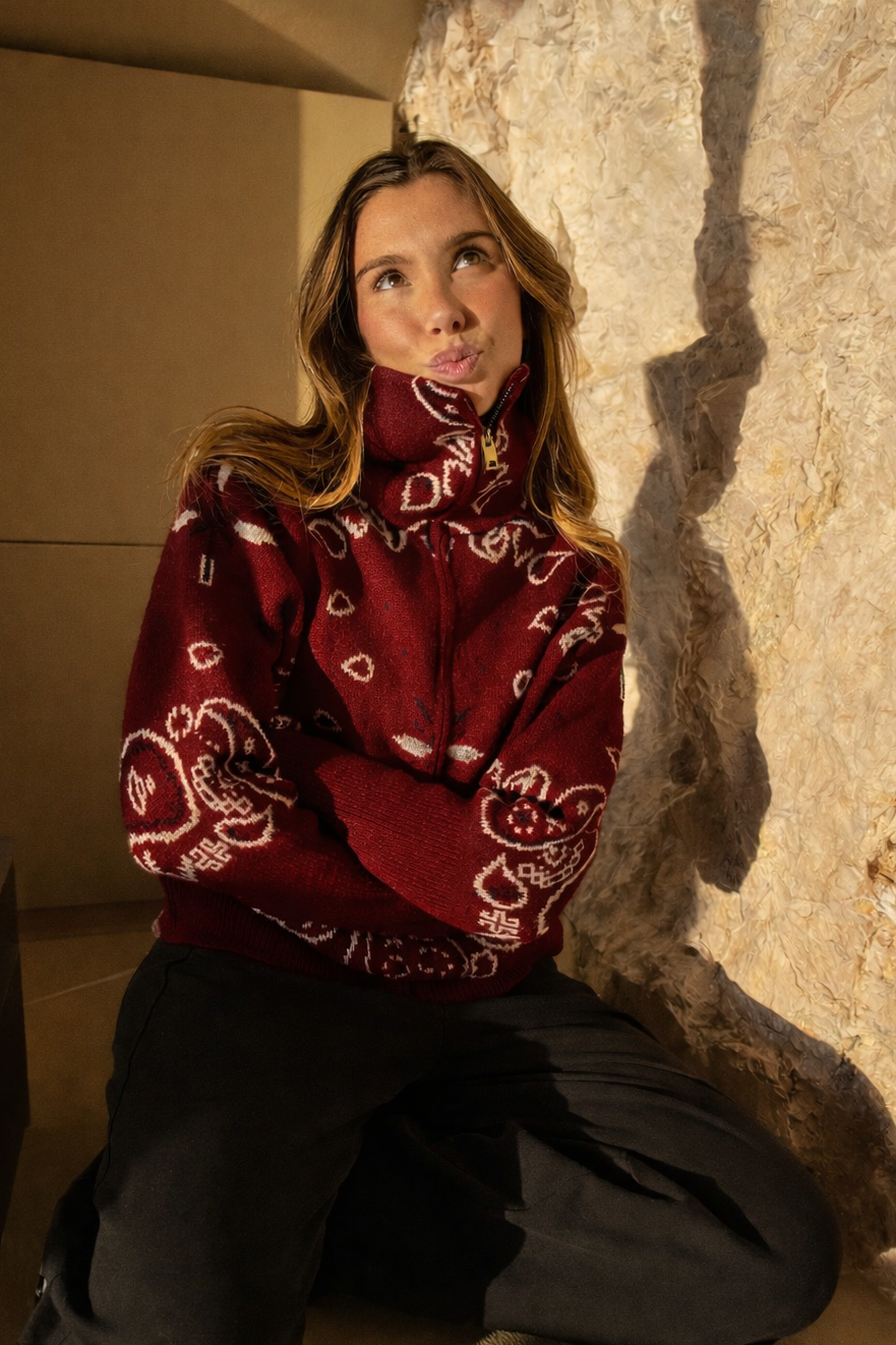 Delaney | Chaqueta de punto con cremallera y estampado de cachemir