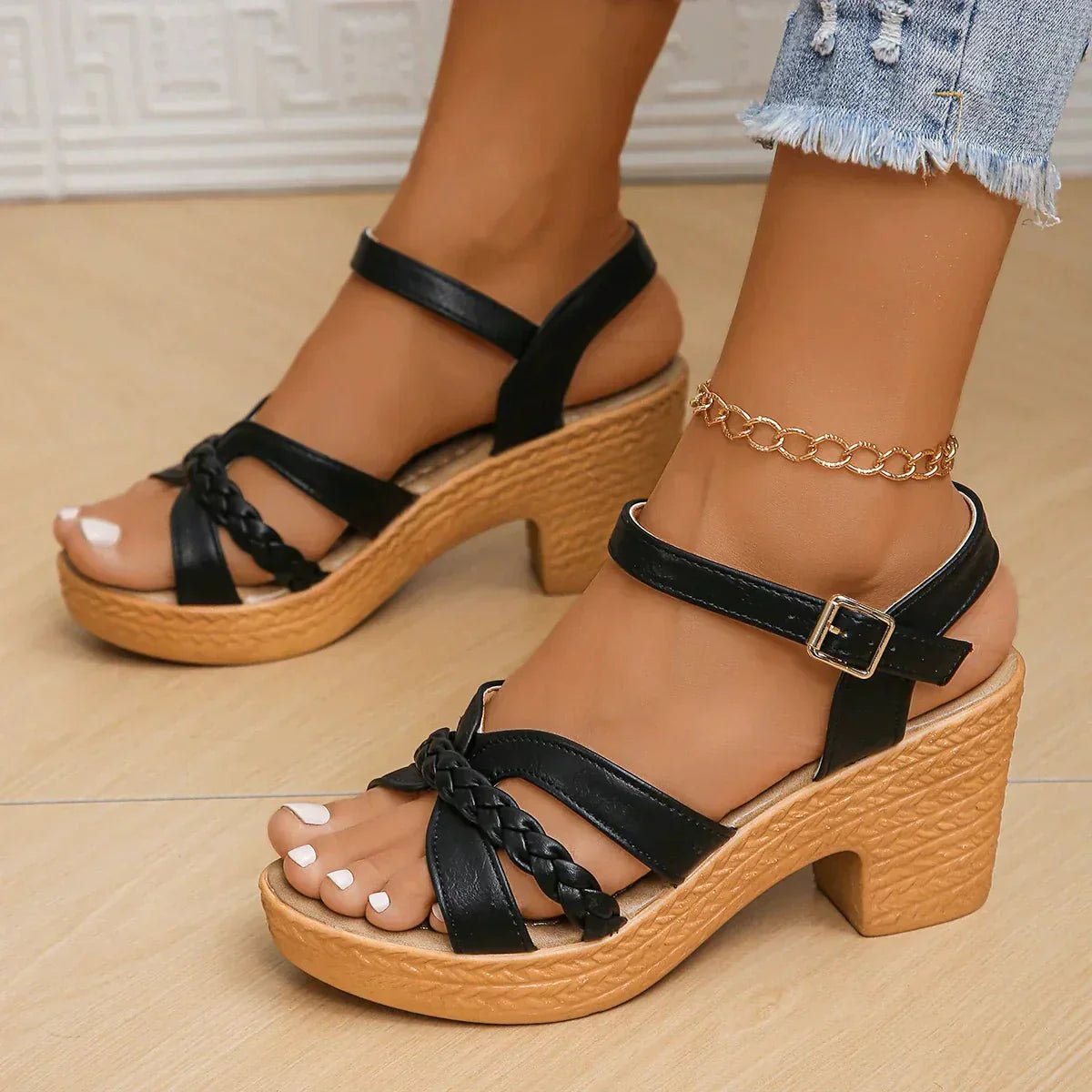 Sandalias ortopédicas de tacón ancho para mujer