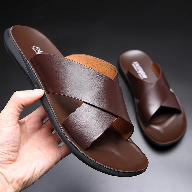 Sandalias antideslizantes transpirables de piel para hombre