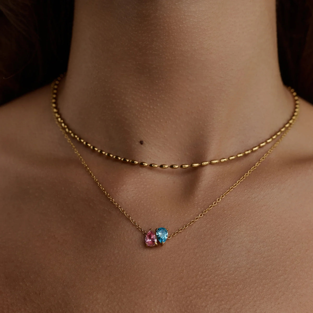 Duo Teardrop Birthstone Necklace