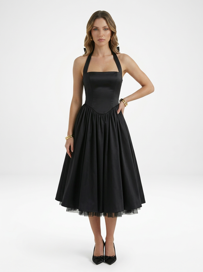 Halter Satin Midi Dress