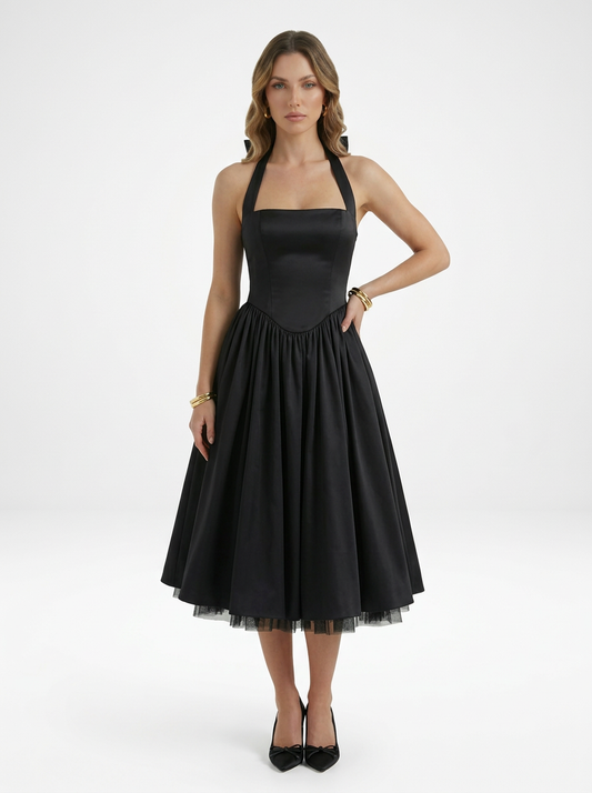 Halter Satin Midi Dress