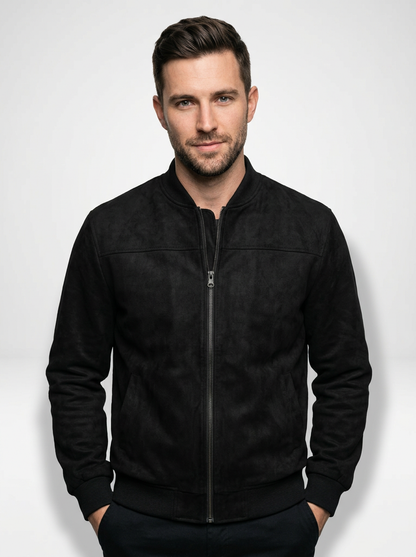 Men’s Suede Fleece Zip-Up Bomber Jacket