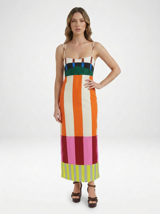 Colorblock Stripe Empire Waist Maxi Dress