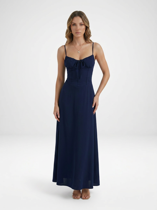 Sleeveless and Ruched Bodice Wedding Guest Maxi Dress