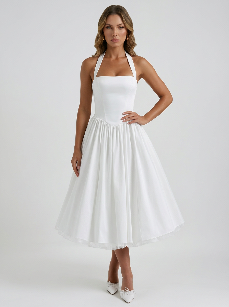 Halter Satin Midi Dress