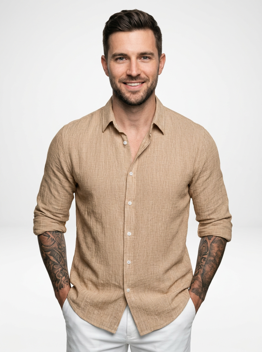 Men’s Relaxed Linen Blend Button Down Shirt