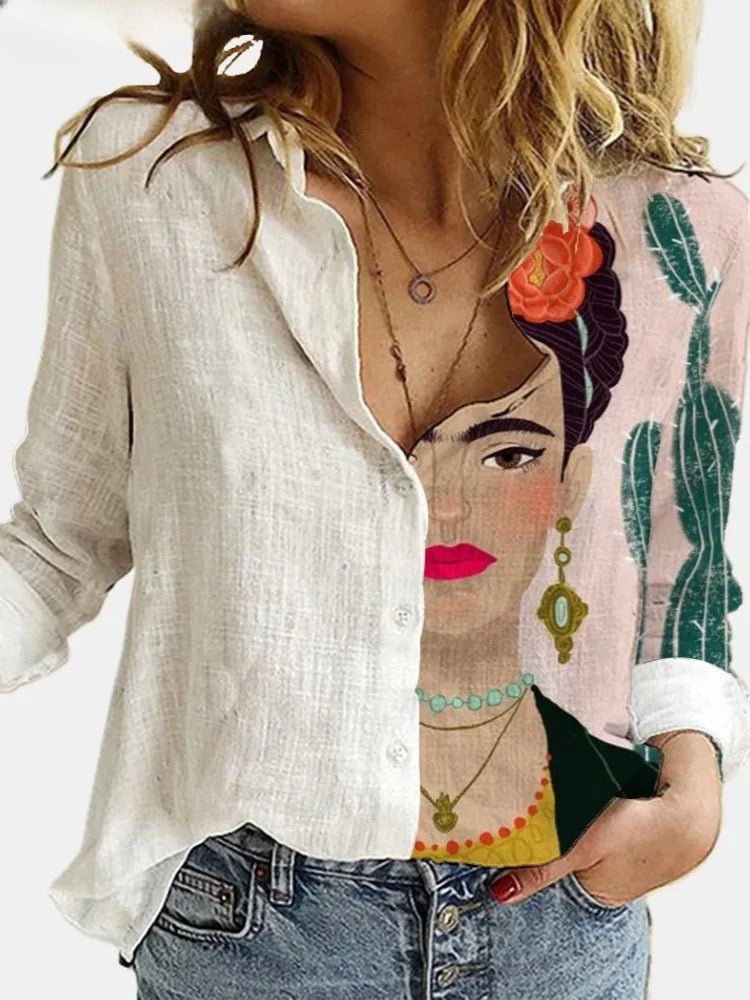 Camisa larga con estilo de estampado floral para mujer
