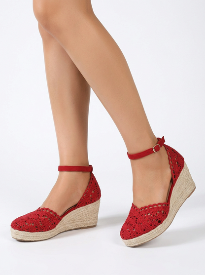 Woven Closed Toe Platform Wedge Sandals