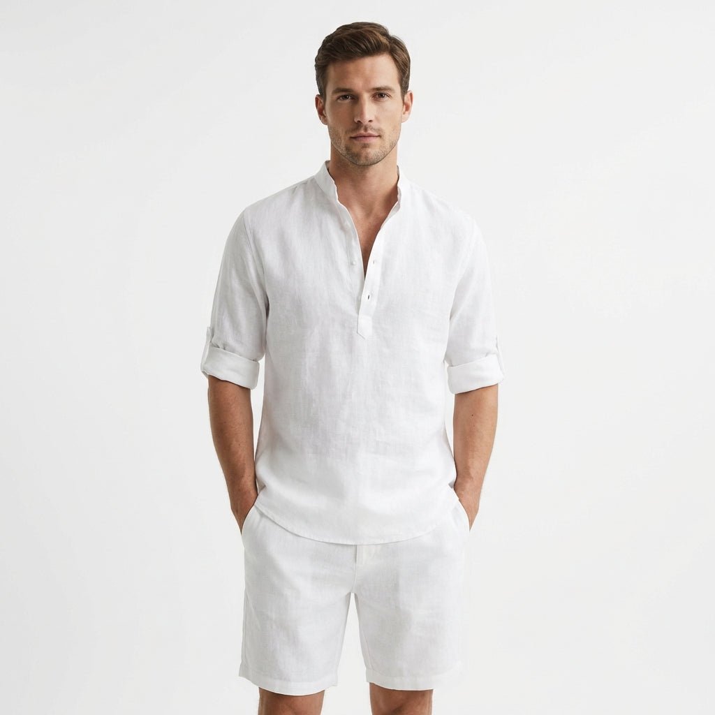 Camisa de cuello alto de lino para hombre