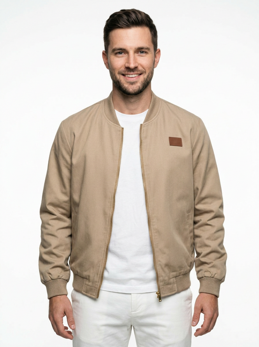 Men’s Zip Collar Patch Detail Bomber Jacket