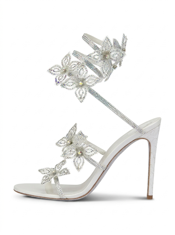 Kimberly | Sandalias de tacón con tiras florales y brillos