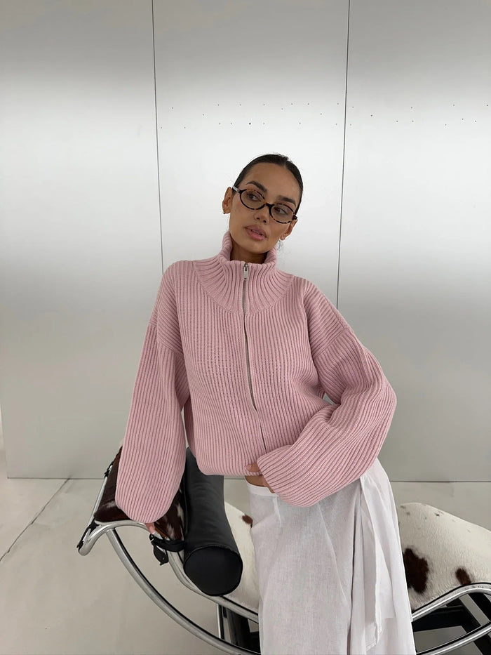 Kristina | Jersey de punto acanalado oversize con media cremallera