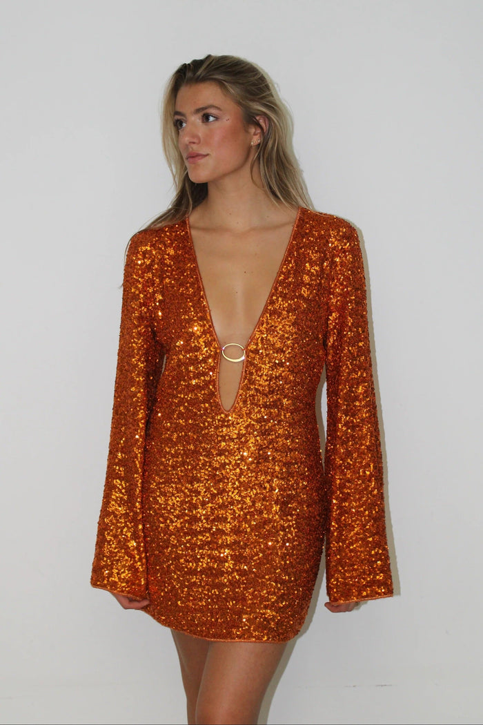 Leilani | Vestido corto de lentejuelas con manga larga