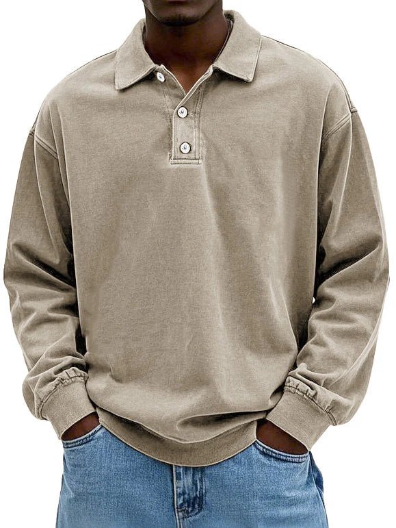 Polo de manga larga vintage oversize de algodón para hombre